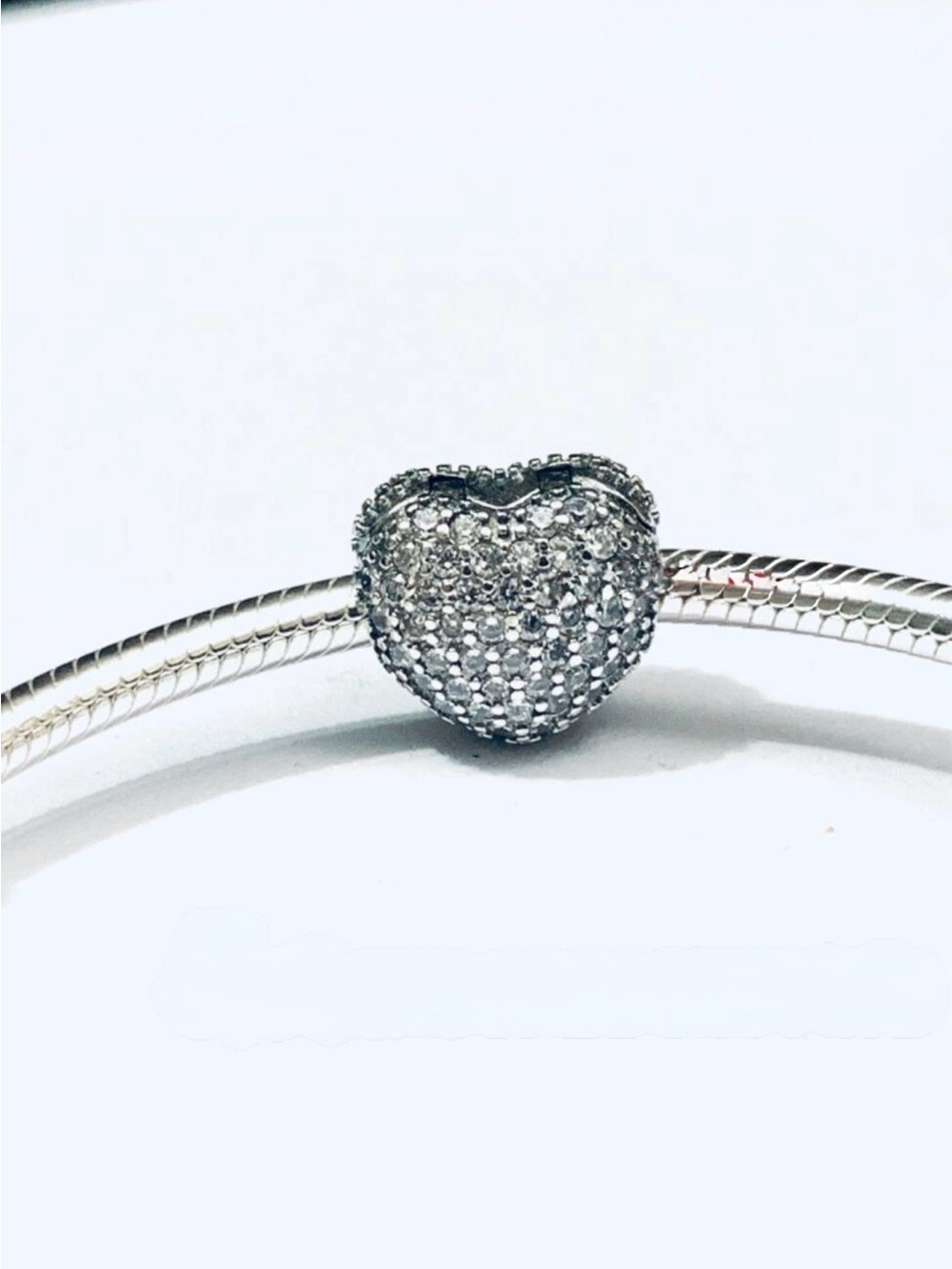 Pandora Retired Pavé Heart Clip Charm Clear CZ Sterling 925 - Picture 2 of 12